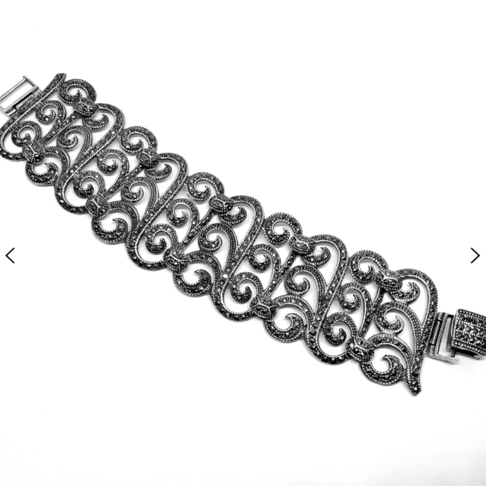 Maureen Wide Solid Silver Marcasite Bracelet - image 6